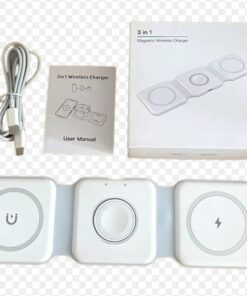 Cargador Rápido Inalámbrico 3 en 1 para iPhone, Airpods, Smartphone Watch y Más