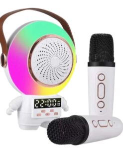 Parlante Portátil Karaoke + 2 Micrófonos y Reloj