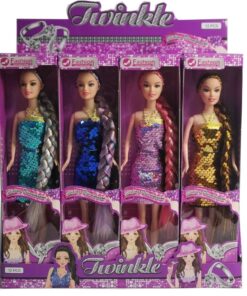 Muñeca Articulable 28Cm en Exhibidor con Trenza, Vestido, Accesorios y más (Venta minima 12Pcs)